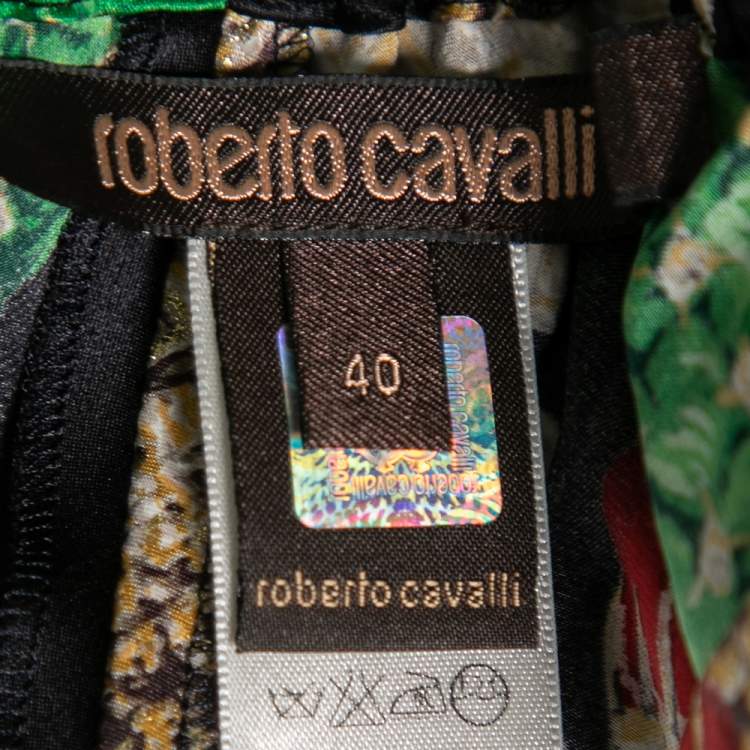 Pre Owned Roberto Cavalli Multicolor printed Silk Satin Flared Leg Pants S