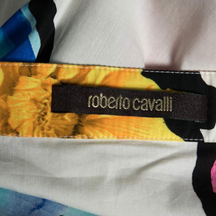 Pre Owned Roberto Cavalli White Floral Printed Mini Skirt M