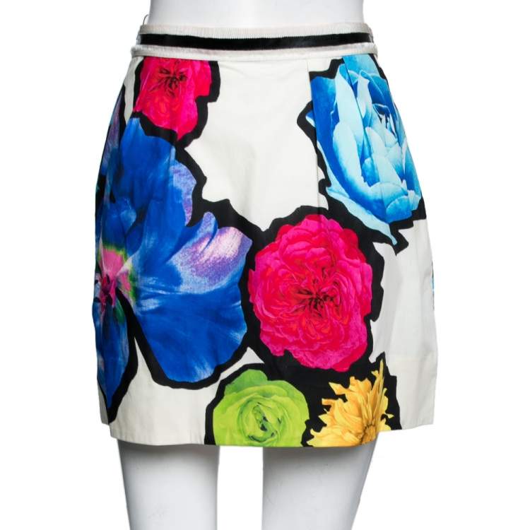 Pre Owned Roberto Cavalli White Floral Printed Mini Skirt M