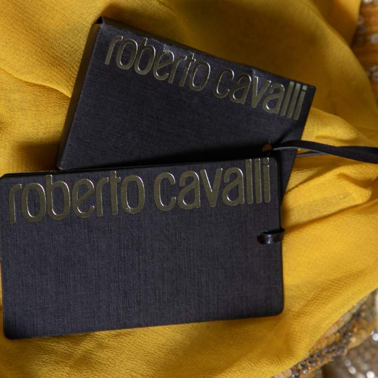 Pre Owned Roberto Cavalli Yellow Silk Sequin Embellished and Embroidered Top M 