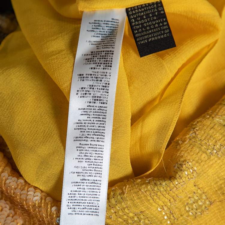 Pre Owned Roberto Cavalli Yellow Silk Sequin Embellished and Embroidered Top M 
