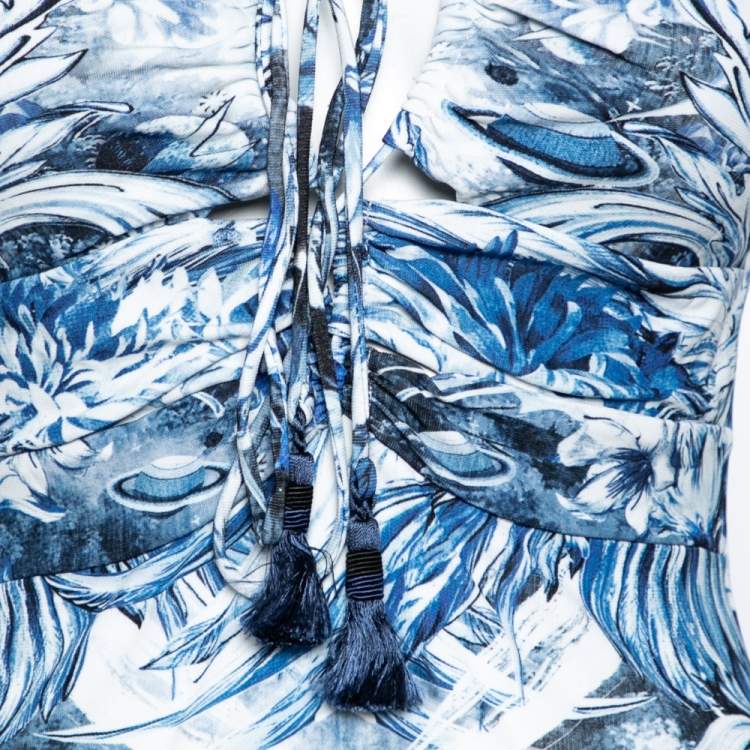 مملوكة مسبقًا Roberto Cavalli Blue Printed Jersey Tie Detail Dress M
