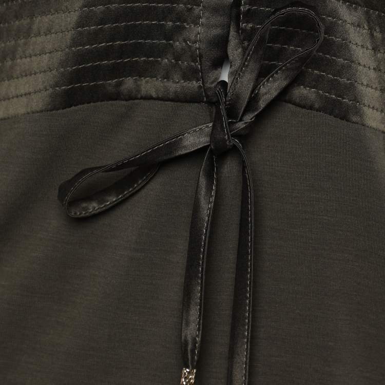 Pre Owned Roberto Cavalli Olive Green Jersey Plunge Neck Blouse M