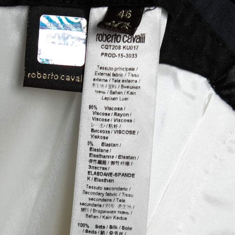 مملوكة مسبقًا Roberto Cavalli White Crepe & Satin Contrast Trimmed Trousers L
