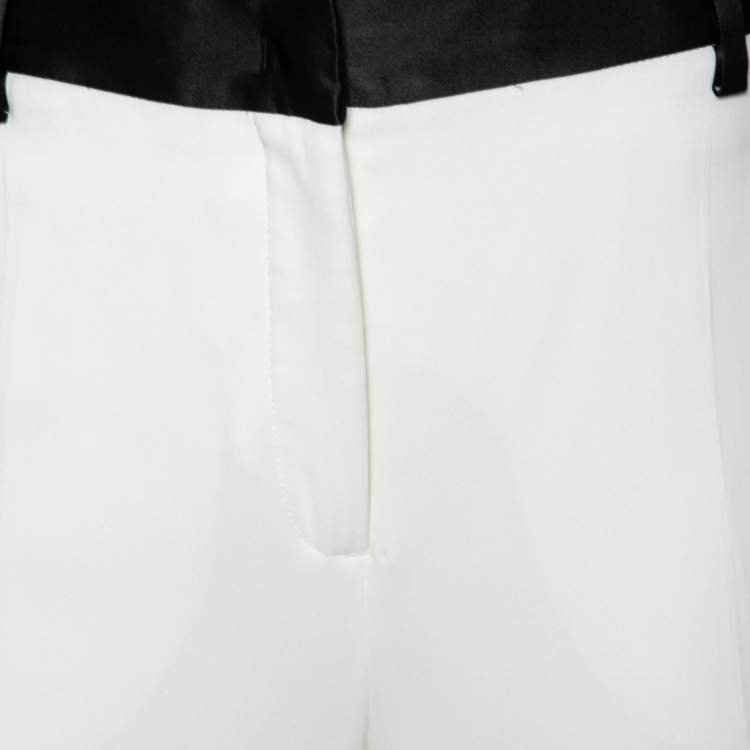 مملوكة مسبقًا Roberto Cavalli White Crepe & Satin Contrast Trimmed Trousers L