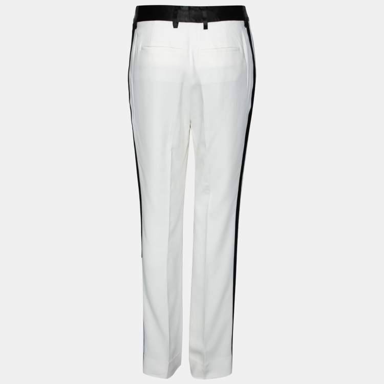 مملوكة مسبقًا Roberto Cavalli White Crepe & Satin Contrast Trimmed Trousers L
