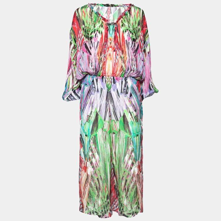 Pre Owned Roberto Cavalli Multicolor Printed Silk Side Slit Detailed Dress M