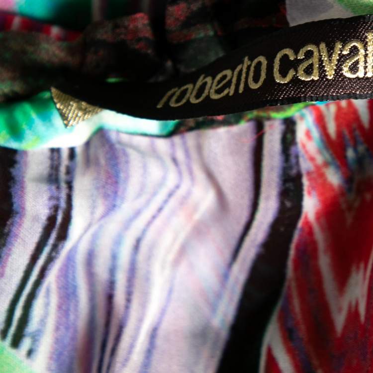 Pre Owned Roberto Cavalli Multicolor Printed Silk Side Slit Detailed Dress M
