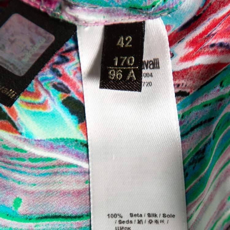 Pre Owned Roberto Cavalli Multicolor Printed Silk Side Slit Detailed Dress M