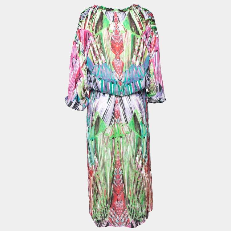 Pre Owned Roberto Cavalli Multicolor Printed Silk Side Slit Detailed Dress M