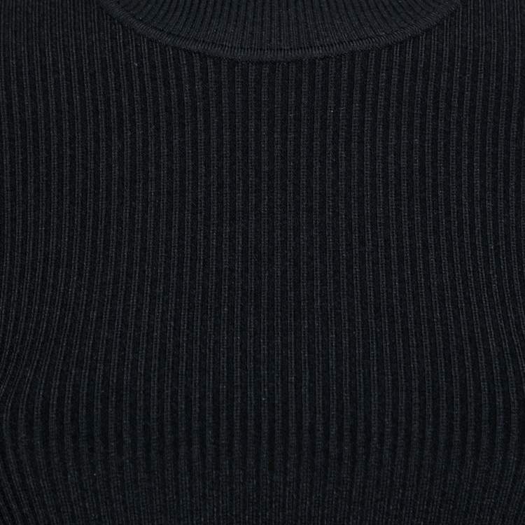 Pre Owned Roberto Cavalli Black Knit Cut Out Button Detailed Crew Neck Top M