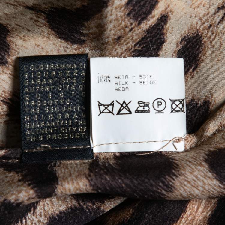 Pre Owned Roberto Cavalli Brown Animal Printed Silk Neck Tie Detail Blouse M