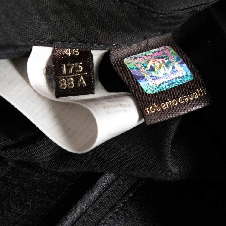 Pre Owned Roberto Cavalli Black Linen and Satin Trim Palazzo Pants L