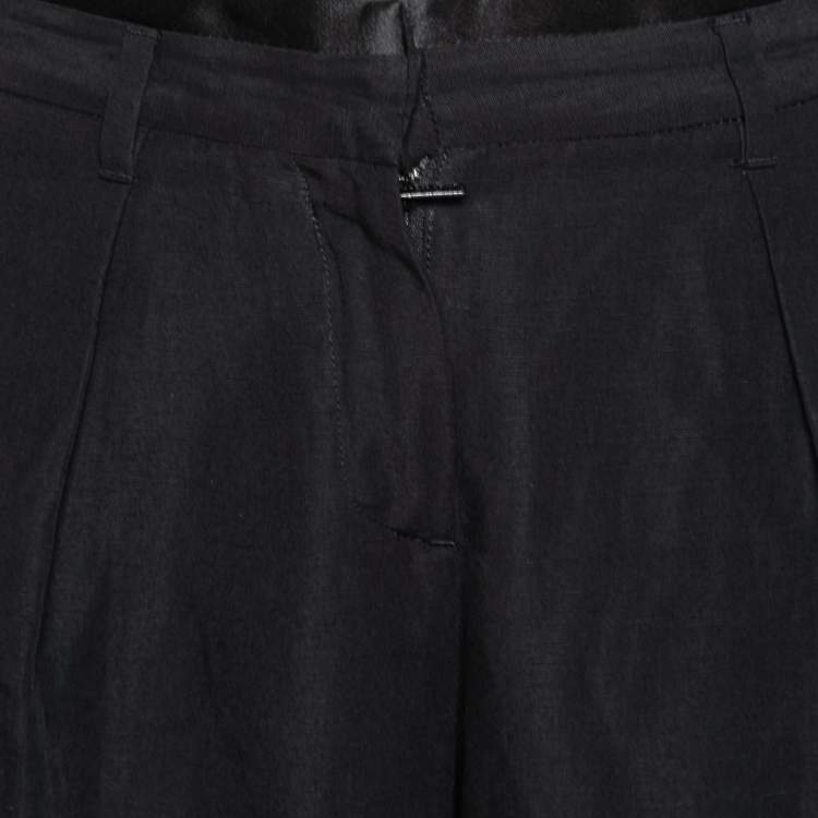 Pre Owned Roberto Cavalli Black Linen and Satin Trim Palazzo Pants L