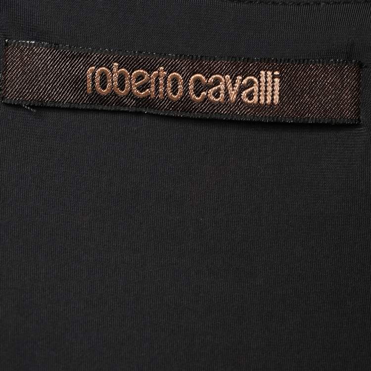 Pre Owned Roberto Cavalli Grey and Pink Ruched Animal Print Jersey Long Sleeve Maxi Dress S