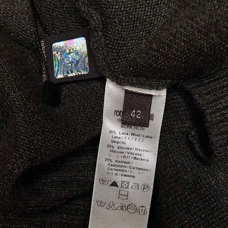 Pre Owned Roberto Cavalli Olive Green Wool Long Sleeve Cardigan M