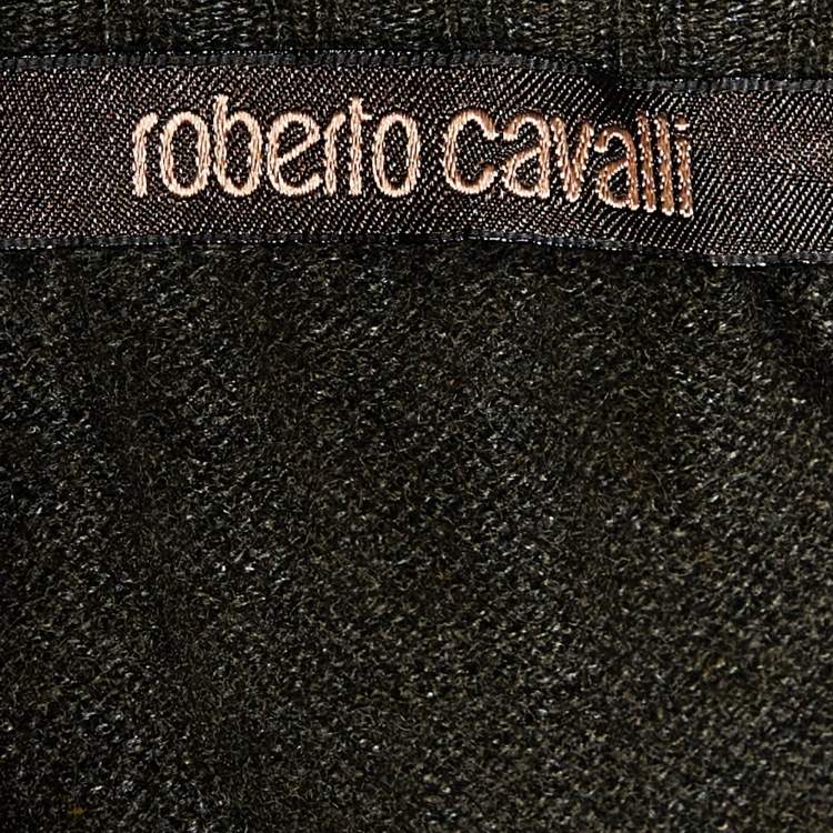 Pre Owned Roberto Cavalli Olive Green Wool Long Sleeve Cardigan M