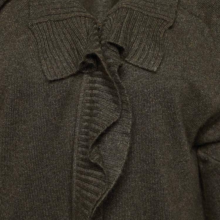 Pre Owned Roberto Cavalli Olive Green Wool Long Sleeve Cardigan M