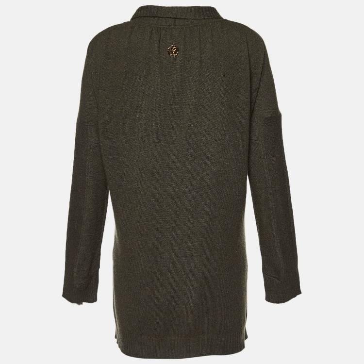 Pre Owned Roberto Cavalli Olive Green Wool Long Sleeve Cardigan M