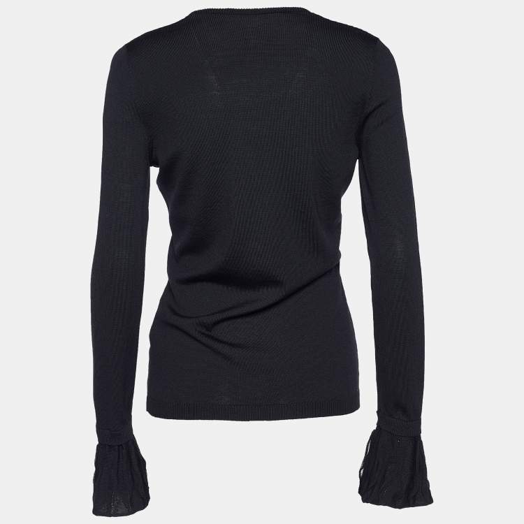 Pre Owned Roberto Cavalli Black Knit V-Neck Long Sleeve Top M