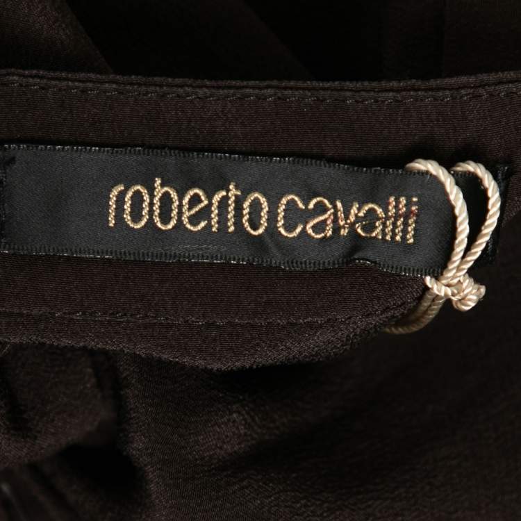 Pre Owned Roberto Cavalli Brown Silk Ruffle Trimmed Skirt M