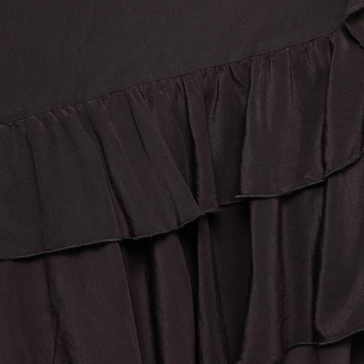 Pre Owned Roberto Cavalli Brown Silk Ruffle Trimmed Skirt M