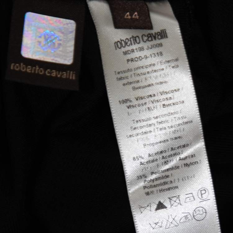 Pre Owned Roberto Cavalli Black Jersey Embellished Neck Racerback Short Dress M