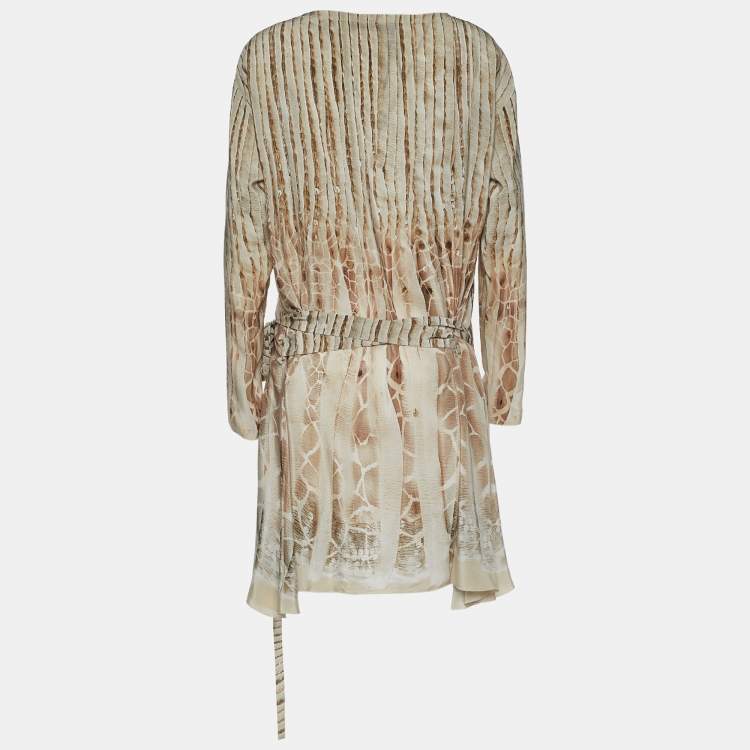 Pre Owned Roberto Cavalli Grey Sequin Print Tie-Up Tunic Dress M