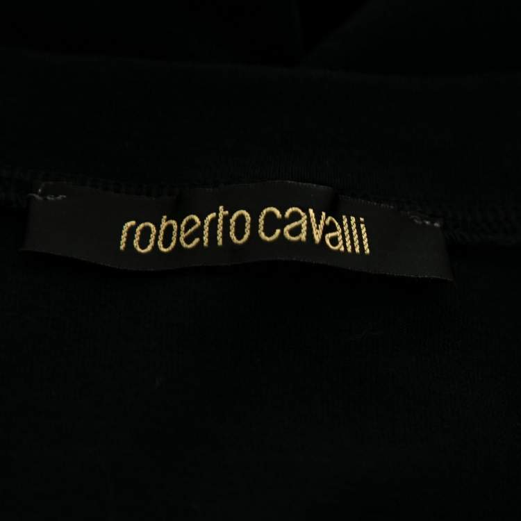 Pre Owned Roberto Cavalli Black Stretch Cotton Printed Tank Top L