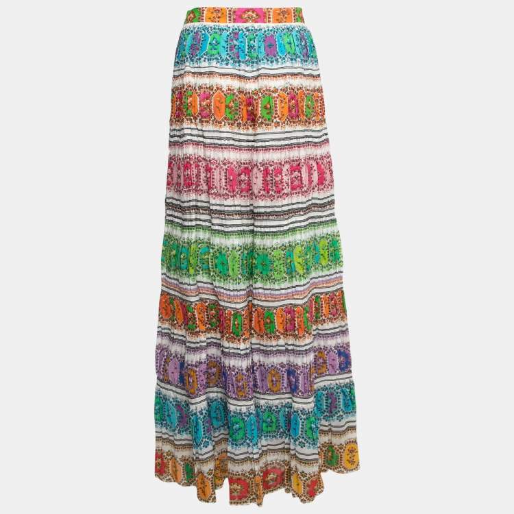 Pre Owned Roberto Cavalli Multicolor Printed Cotton Maxi Skirt L