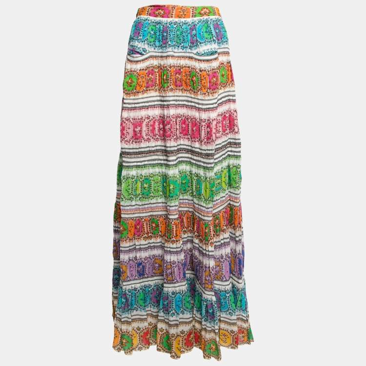 Pre Owned Roberto Cavalli Multicolor Printed Cotton Maxi Skirt L