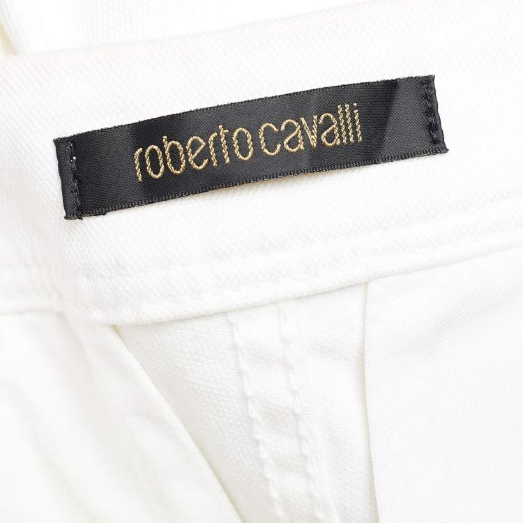 Pre Owned Roberto Cavalli White Denim Straight Fit Jeans Waist 30" 