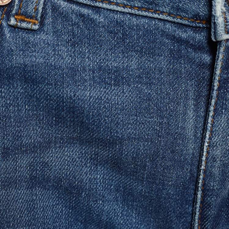 Pre Owned Roberto Cavalli Indigo Light Wash Denim Distressed High Waist Jeans M