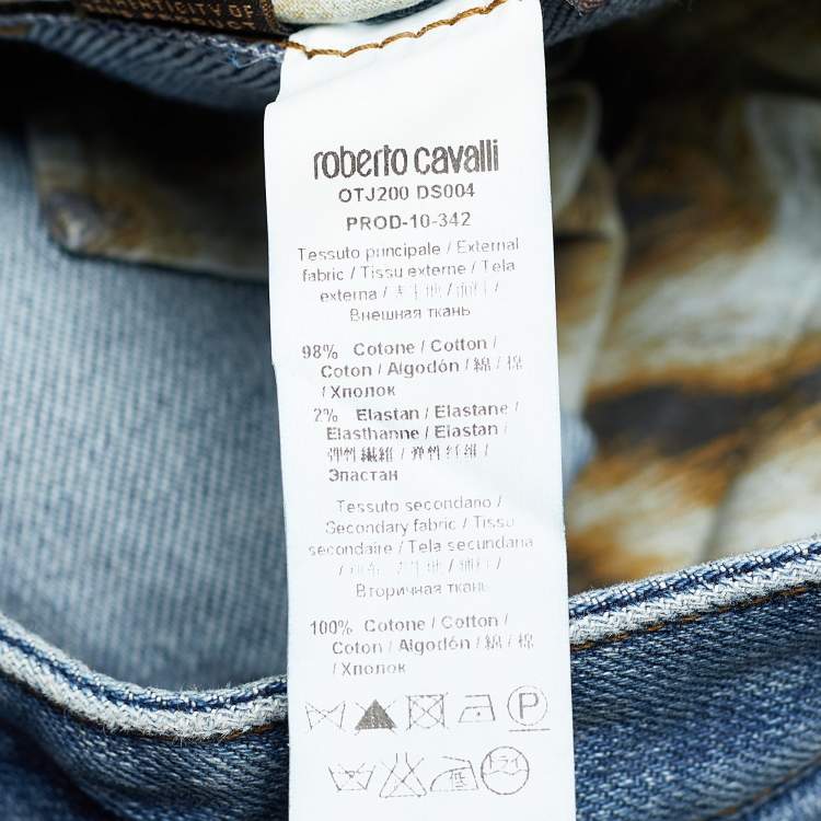 Pre Owned Roberto Cavalli Indigo Light Wash Denim Distressed High Waist Jeans M