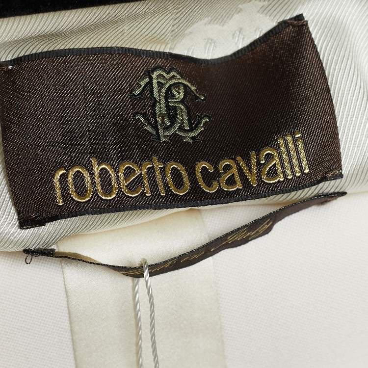 Pre Owned Roberto Cavalli Cream Stretch Wool Pant Suit S