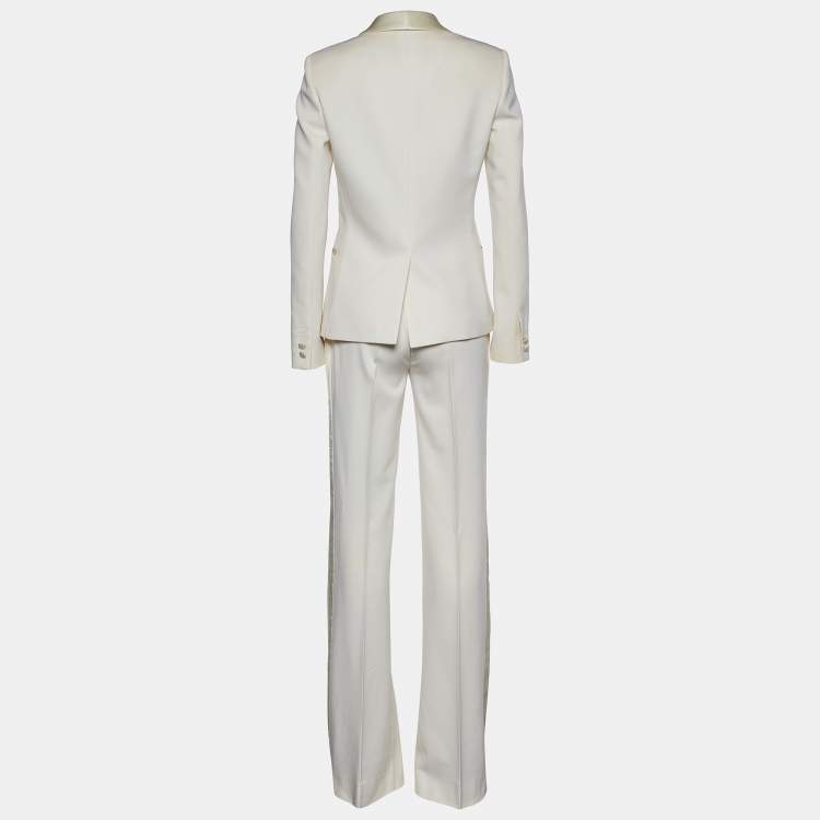 Pre Owned Roberto Cavalli Cream Stretch Wool Pant Suit S