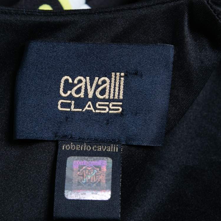 Pre Owned Cavalli Class Black Floral Printed Synthetic Sleeveless Dress M