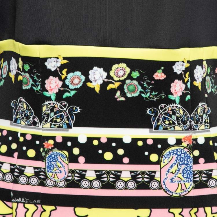 Pre Owned Cavalli Class Black Floral Printed Synthetic Sleeveless Dress M