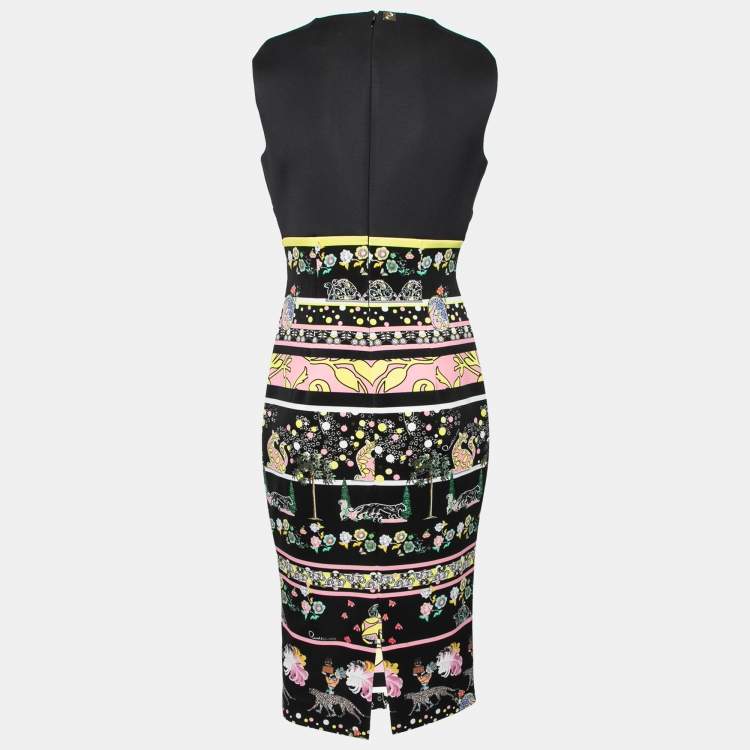 Pre Owned Cavalli Class Black Floral Printed Synthetic Sleeveless Dress M