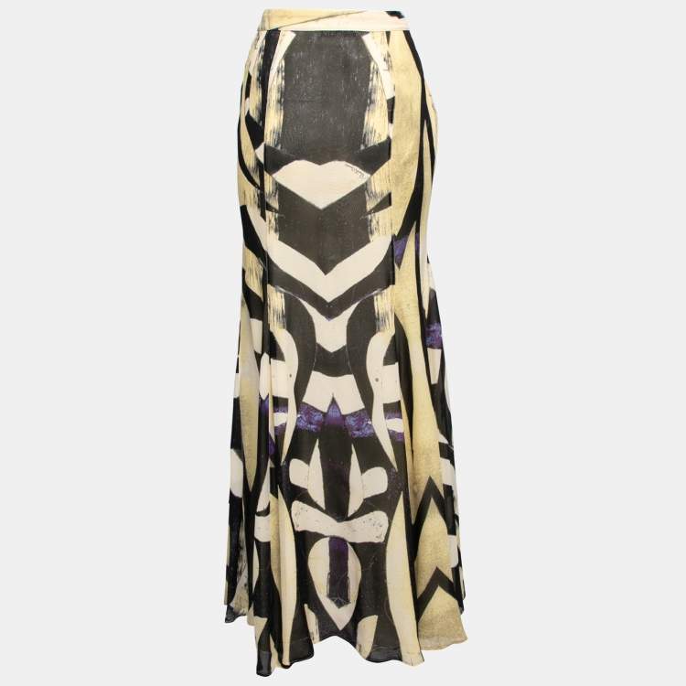 Pre Owned Roberto Cavalli Multicolor Printed Silk Maxi Skirt M
