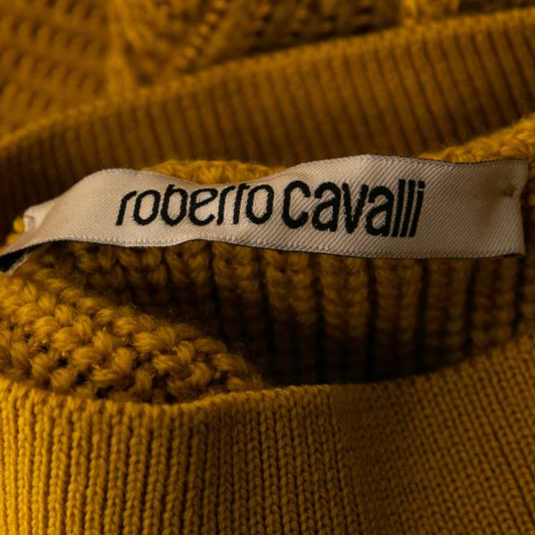 Pre Owned Roberto Cavalli Yellow Anatomical Rib Knit Crossover Cut-Out Detail Dress M
