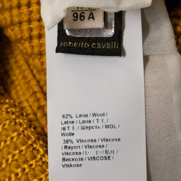 Pre Owned Roberto Cavalli Yellow Anatomical Rib Knit Crossover Cut-Out Detail Dress M