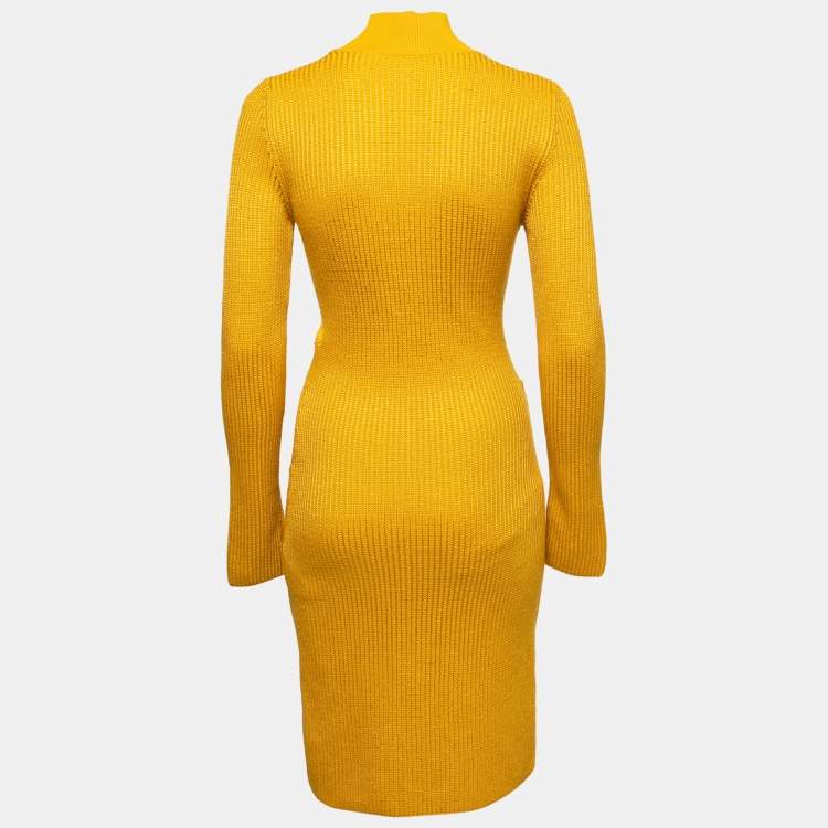 Pre Owned Roberto Cavalli Yellow Anatomical Rib Knit Crossover Cut-Out Detail Dress M