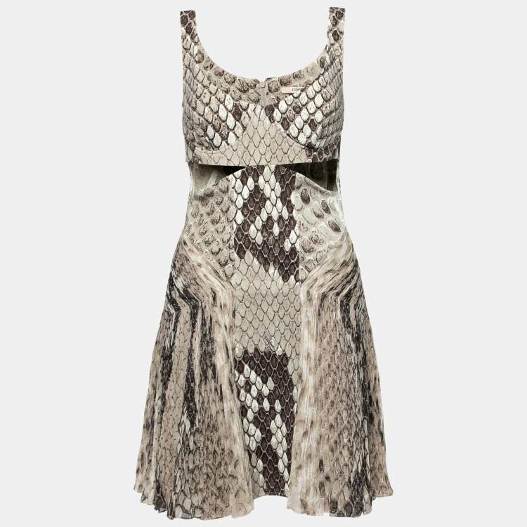 مملوكة مسبقًا Roberto Cavalli Grey Python Printed Jersey & Silk Cut-Out Detail Dress M