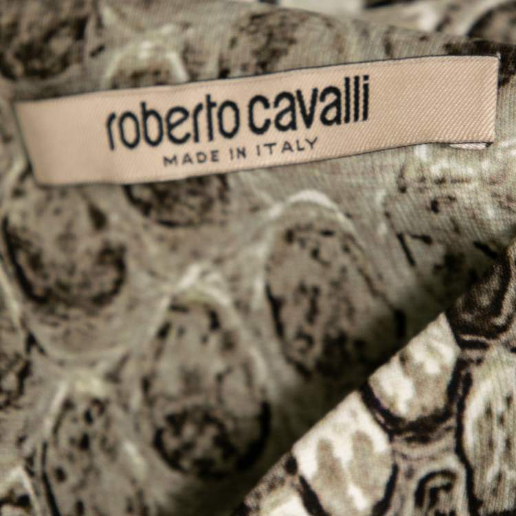 مملوكة مسبقًا Roberto Cavalli Grey Python Printed Jersey & Silk Cut-Out Detail Dress M