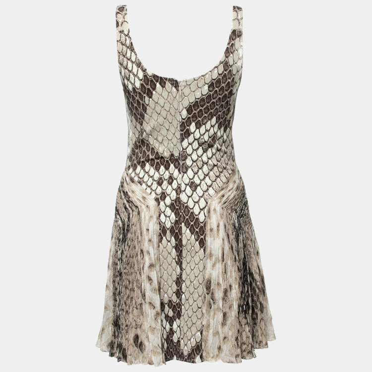 مملوكة مسبقًا Roberto Cavalli Grey Python Printed Jersey & Silk Cut-Out Detail Dress M