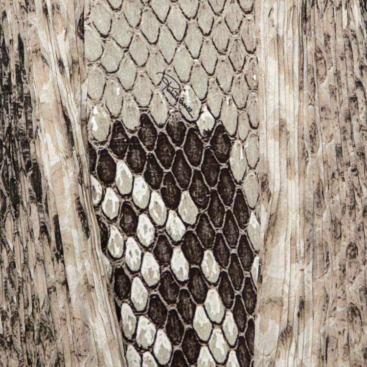 مملوكة مسبقًا Roberto Cavalli Grey Python Printed Jersey & Silk Cut-Out Detail Dress M