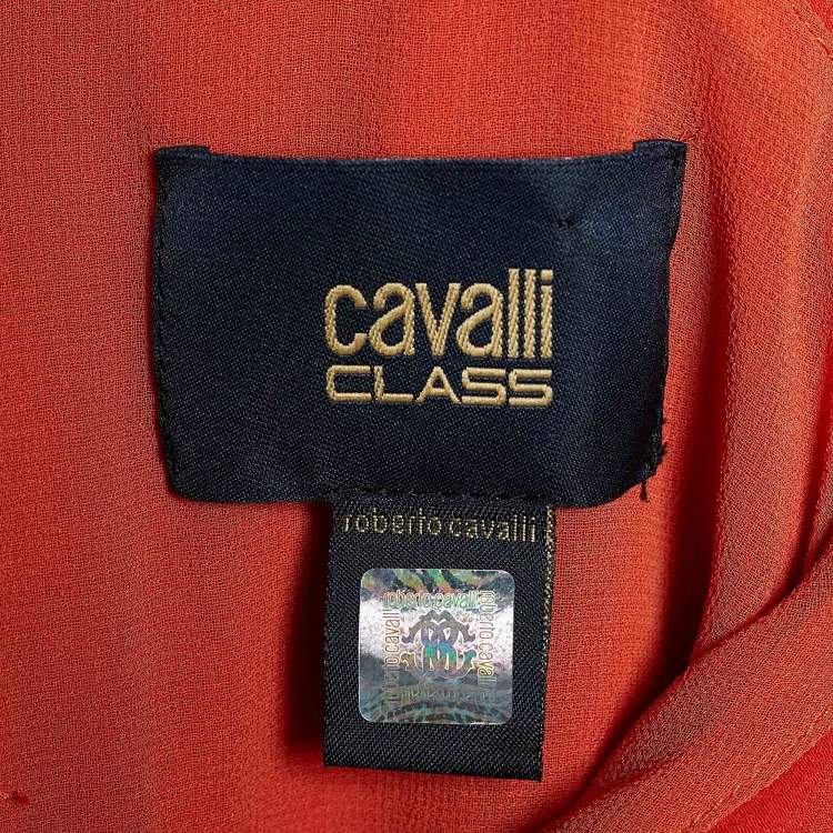 Pre Owned Cavalli Class Orange Crepe Ruffle Tiered Maxi Dress S