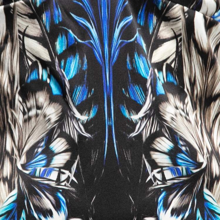 Pre Owned Roberto Cavalli Blue Printed Stretch Silk Sleeveless Dress M
