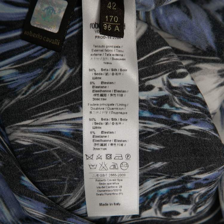 Pre Owned Roberto Cavalli Blue Printed Stretch Silk Sleeveless Dress M